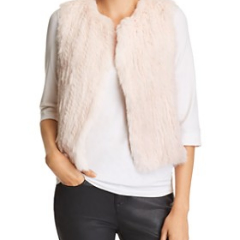 525 AMERICA LUXE BLUSH RABBIT FUR OPEN VEST SZ S